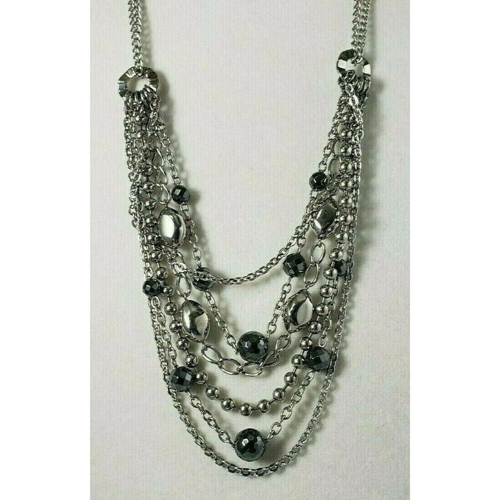 Silver Stainless Steel Chain Necklace Milor China Beaded Layered Draped Vintage